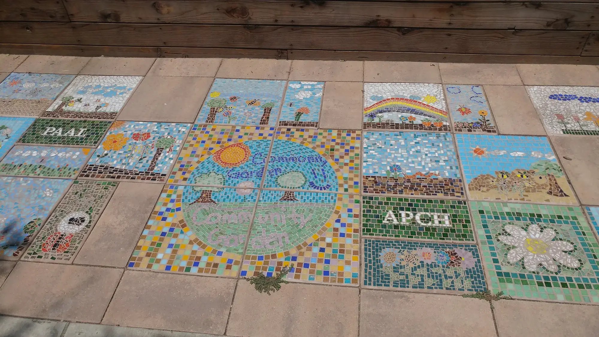 Mosaic tiles installed in the garden.