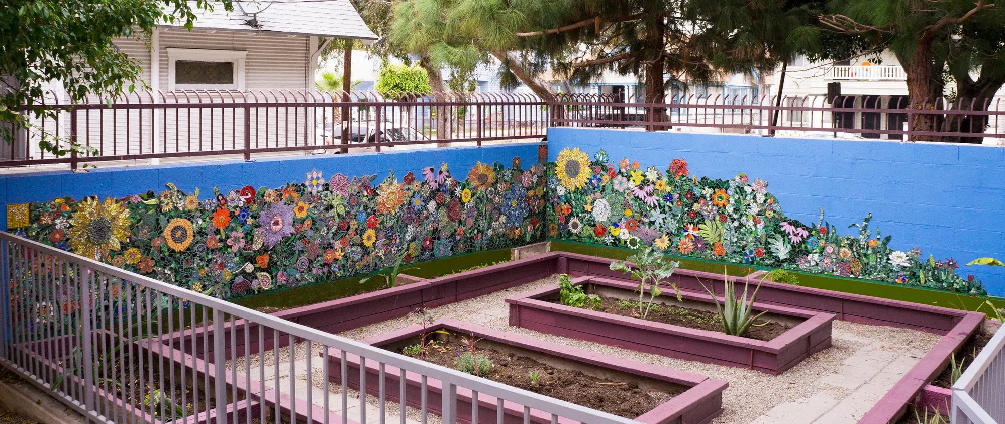 The completed mosaic surrounding the garden.