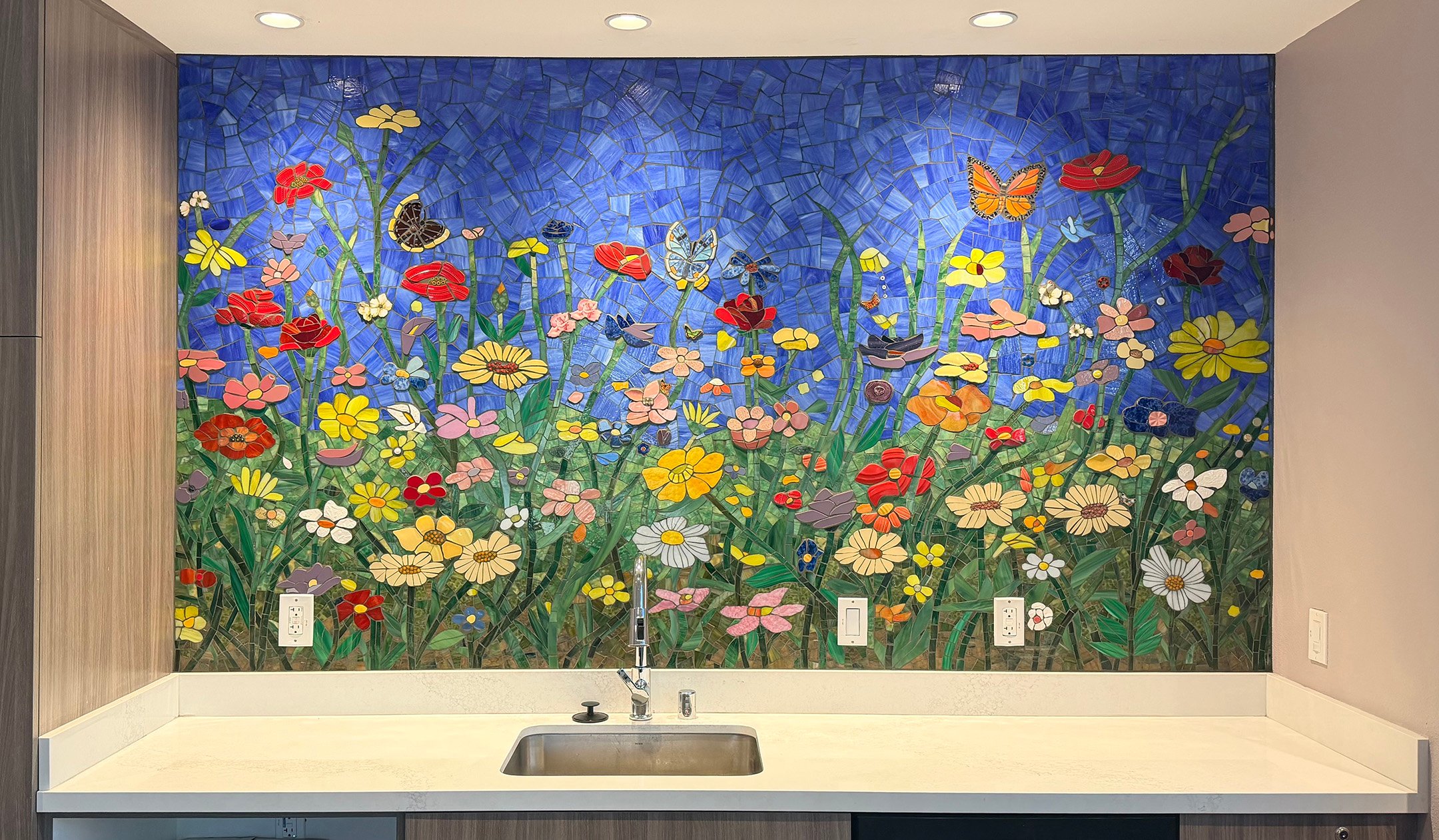 Native wildflowers blacksplash mural